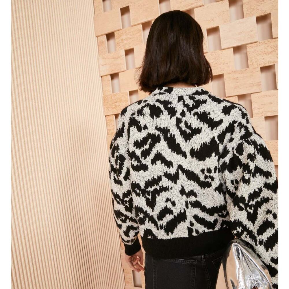 ULLA JOHNSON Textured Nalla Pullover Sweater Onyx Black Taupe Sz M $475 {3K16} - Picture 3 of 8
